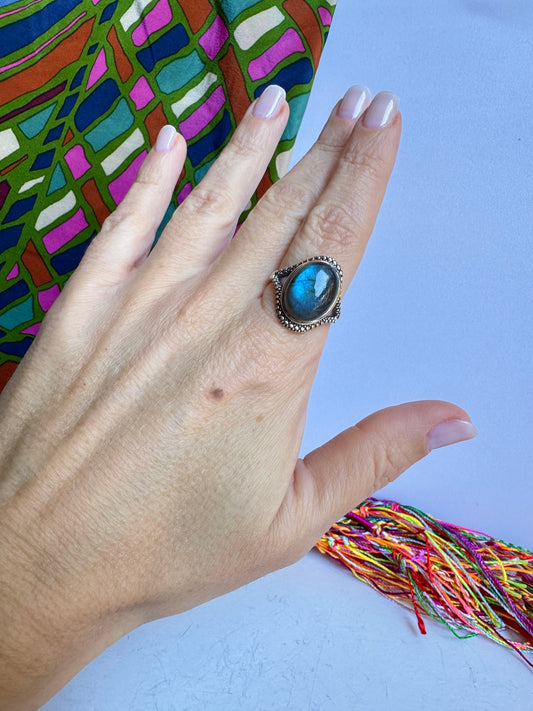 Anello argento 925 labradorite misura 18/19 - 5LO