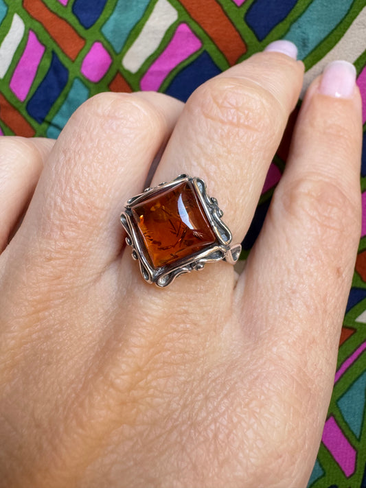 925 silver ring amber 16A