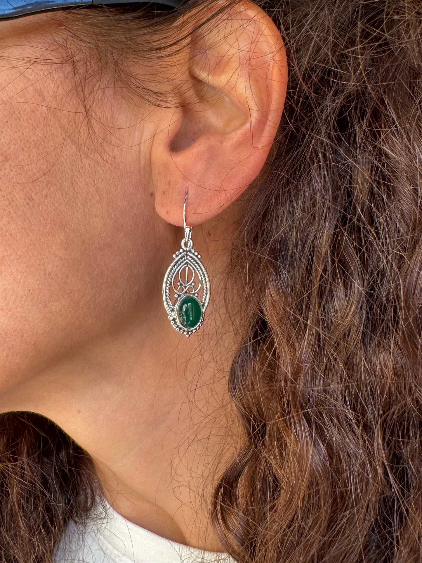 Orecchini argento925 onice verde D34