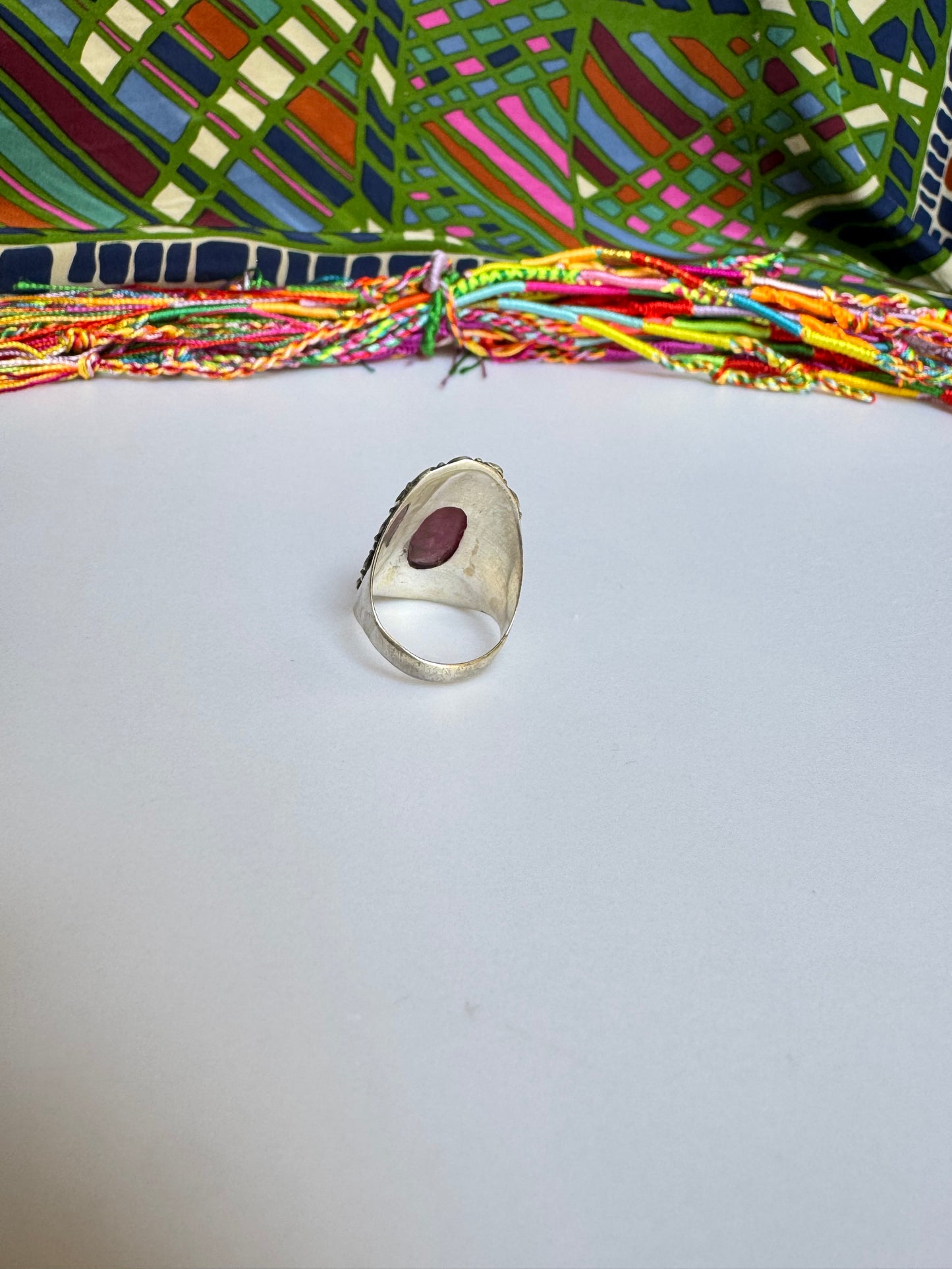 925 Silberring mit Rubinwurzel Größe 14/15 -X75