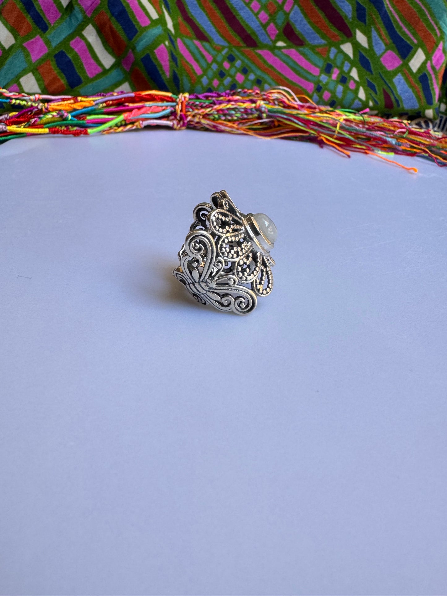 925 Silber Ring Regenbogen Mondstein Größe 14 - F79
