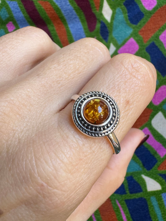 10A amber 925 silver ring