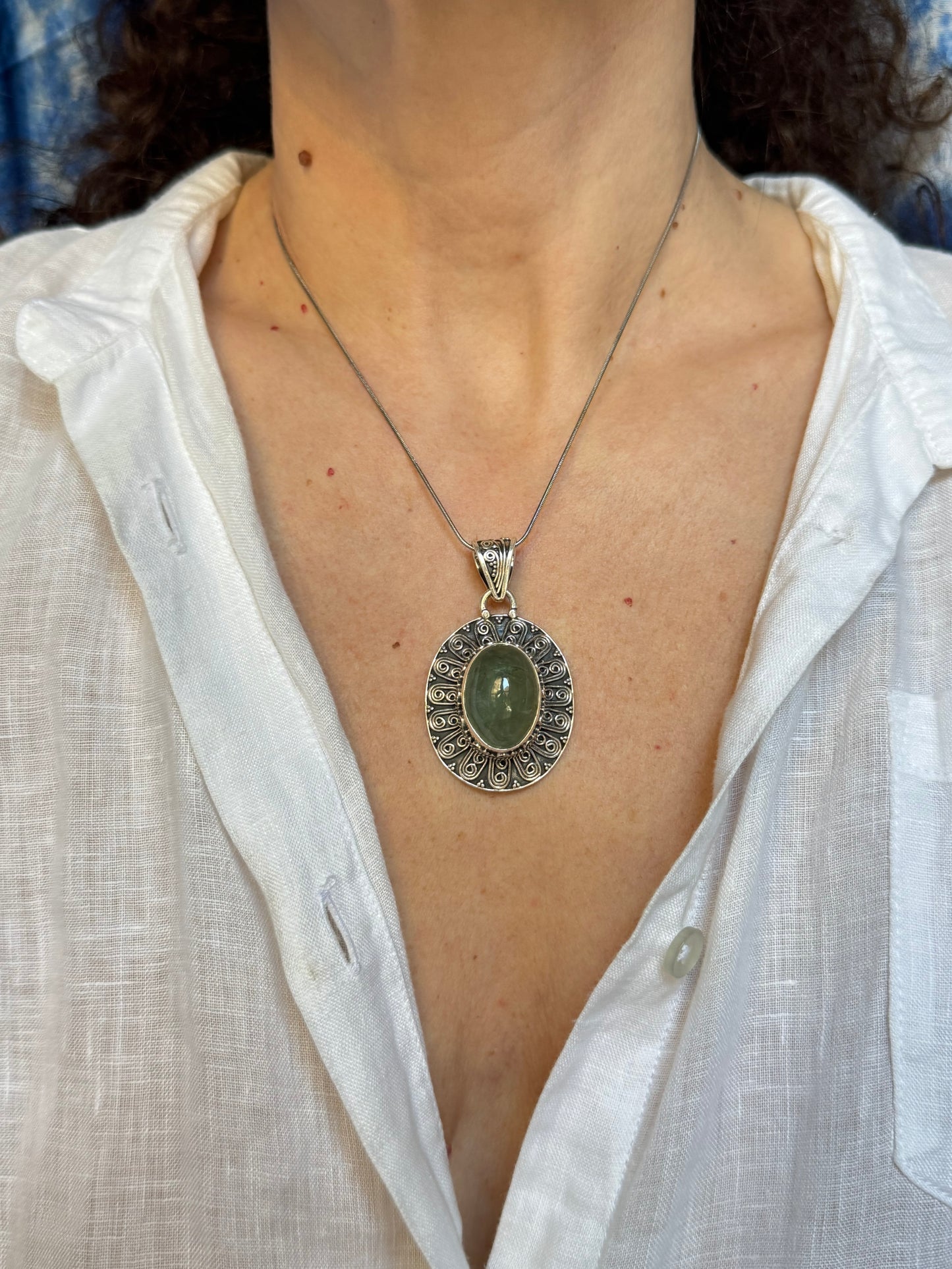 Ciondolo argento 925 giada indiana 31K