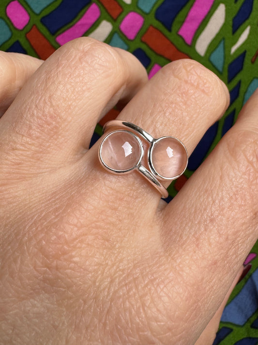 Verstellbarer 925 Silberring Rosenquarz Größe 16,5- F12