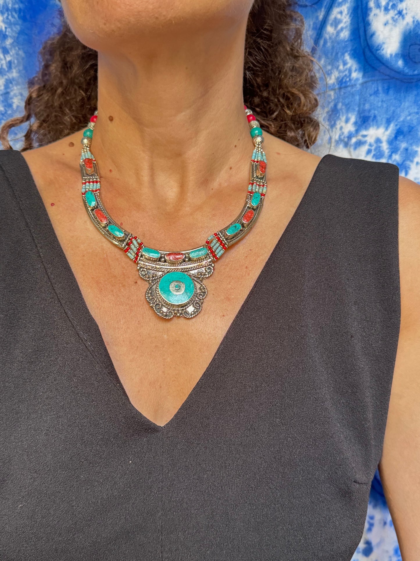 Collana nepalese metallo pietre vintage anni 70