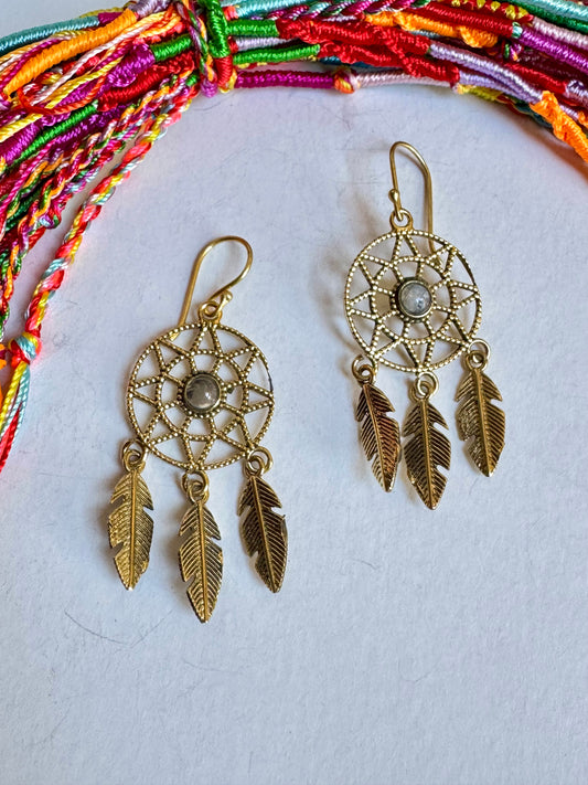 Orecchini boho dorato acchiappasogni pietra di luna