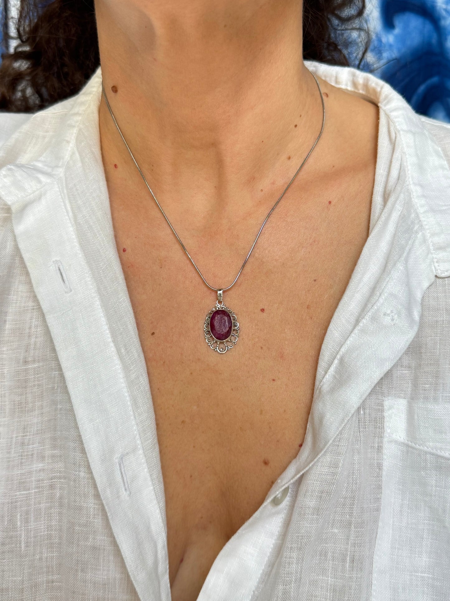 925 silver pendant with ruby root F24