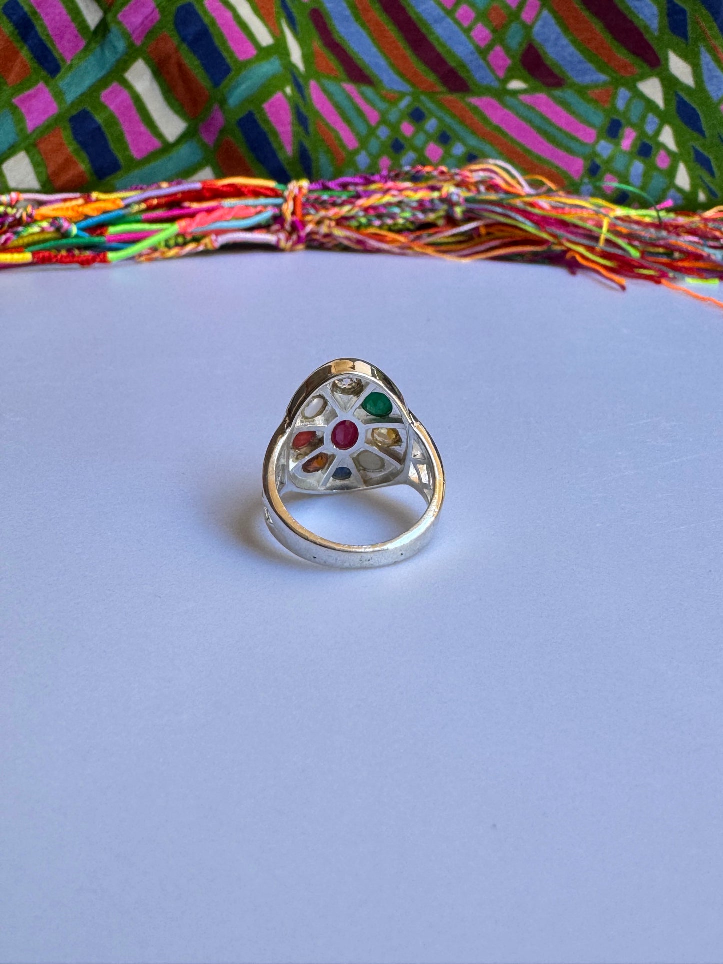 Anello argento 925 Navaratna misura 13 - F83