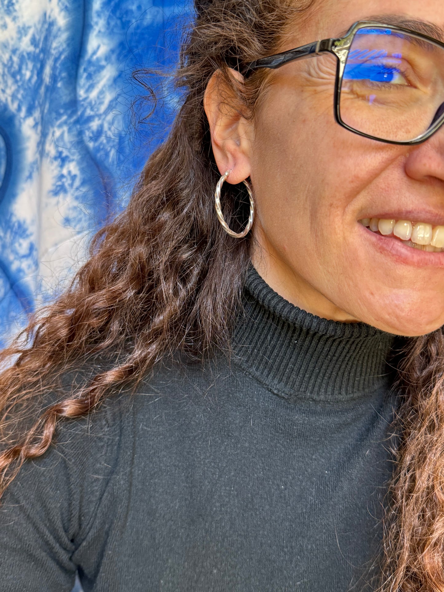 T13 925 silver shaped oval circle earrings