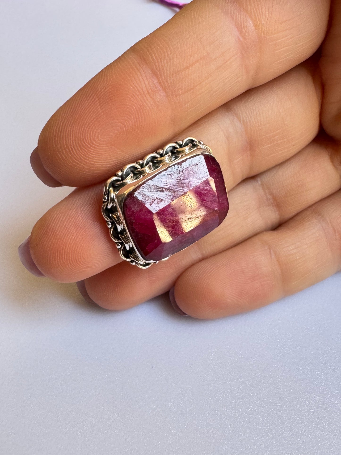 925 Silberring mit Rubinwurzel Größe 15 -X21