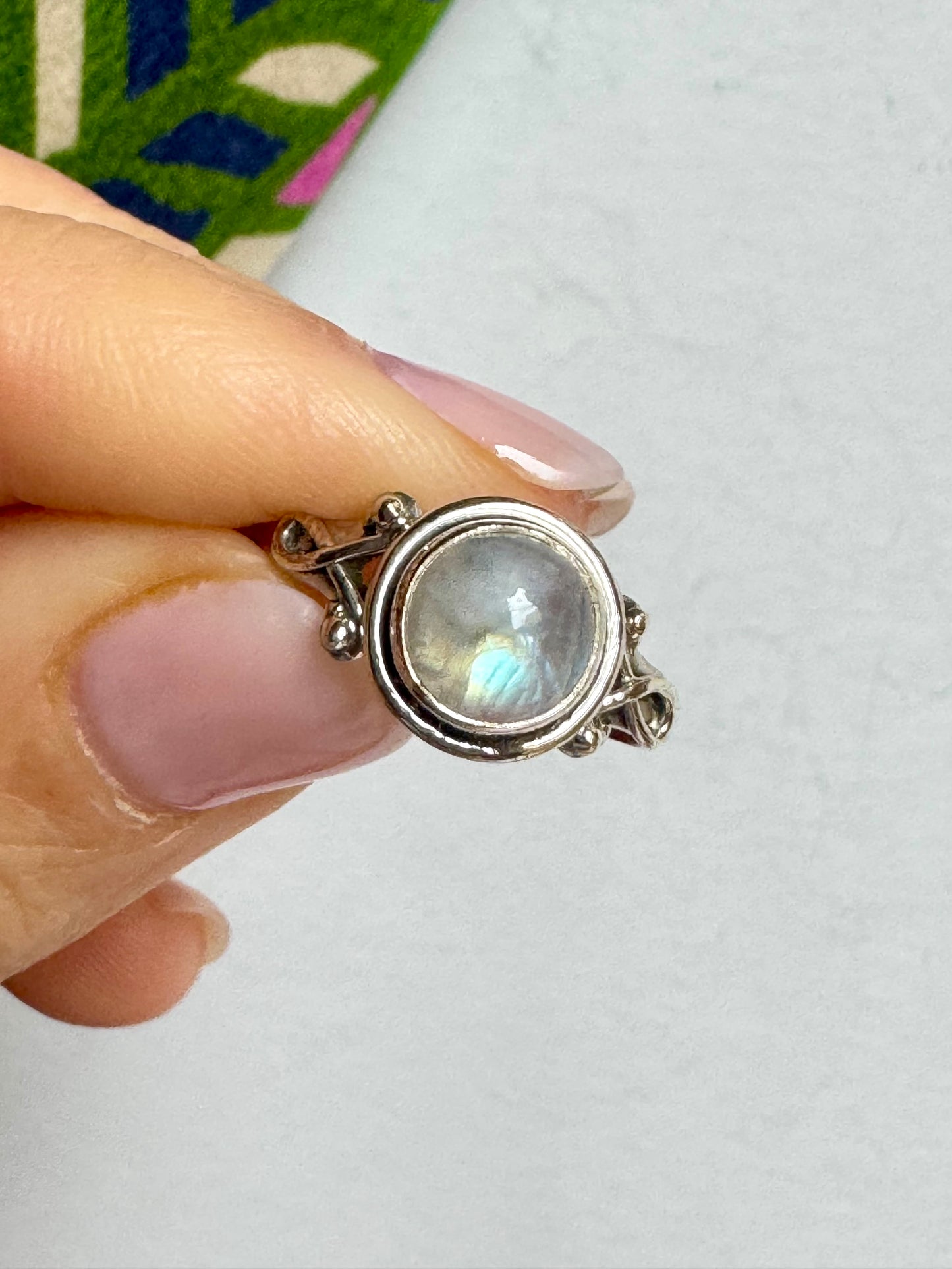 Anello argento 925 Pietra di luna arcobaleno misura 15 - 9SZ