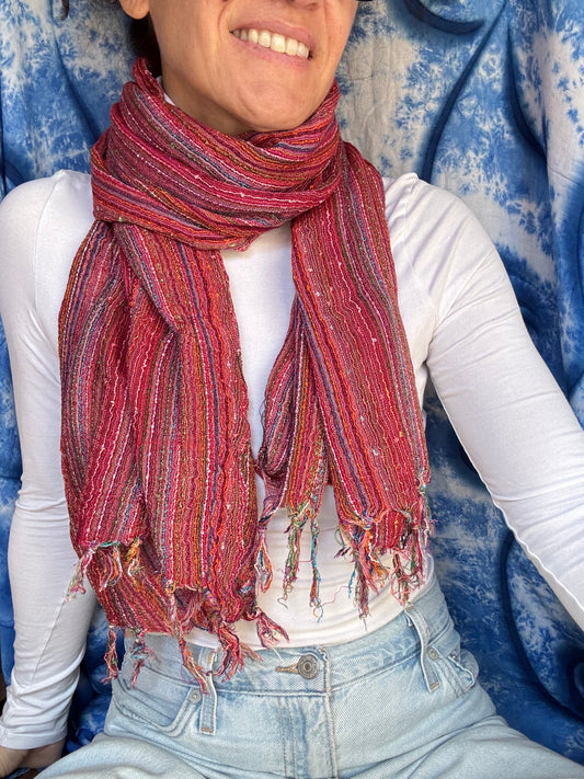 Pashmina sciarpa India multi righe fucsia