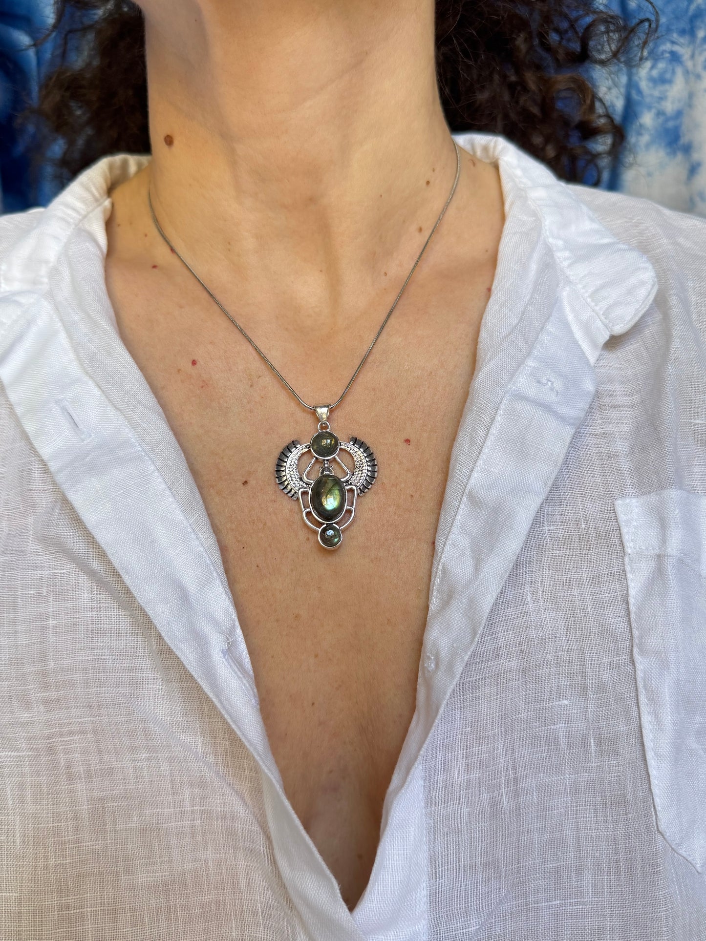 Ciondolo boho argentato labradorite
