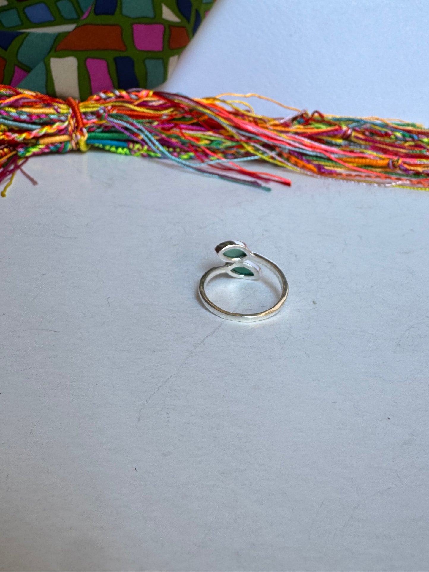 Anello boho argentato verde