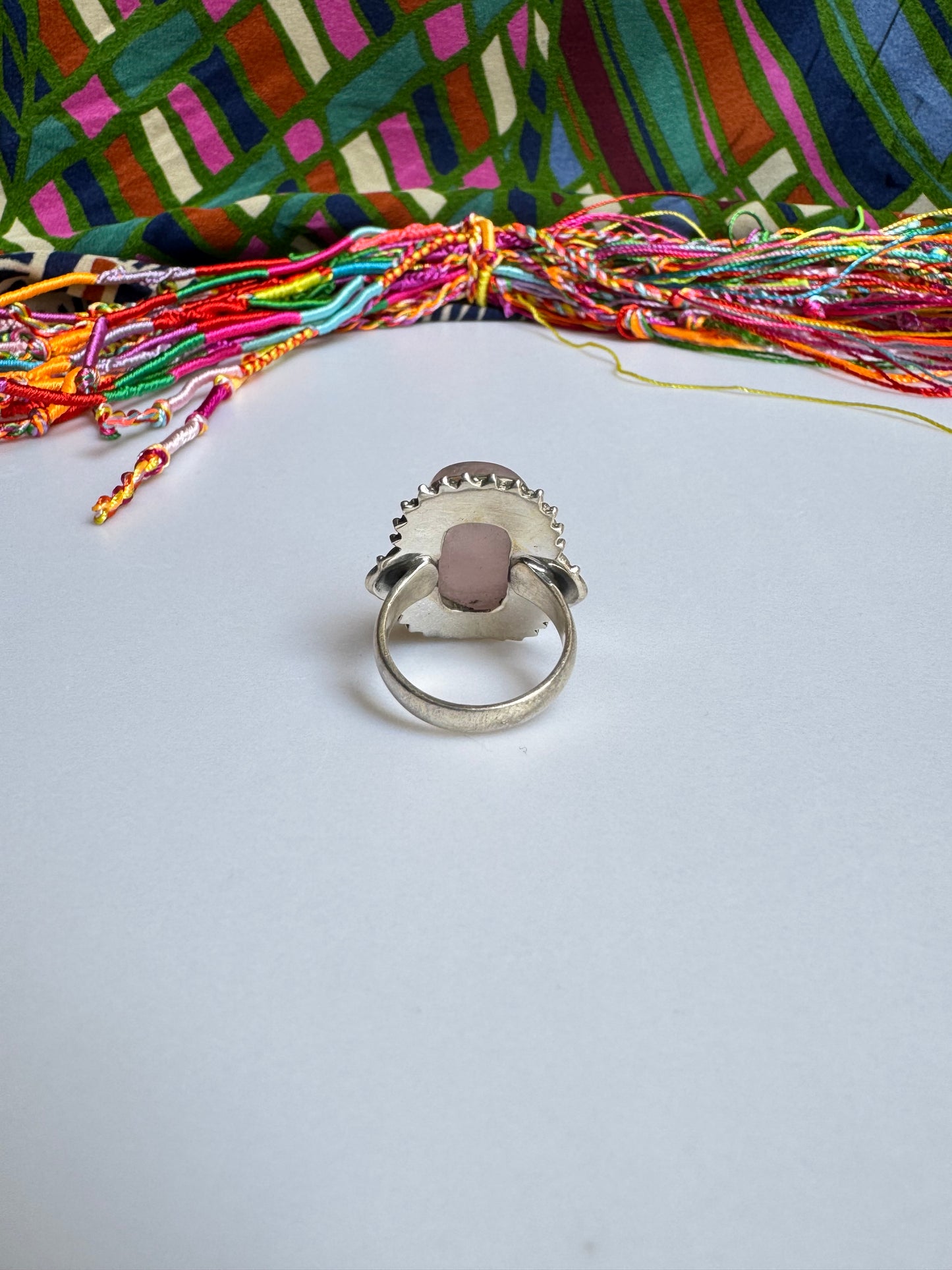 925 Silberring mit Rosenquarz, Größe 14/15 - X67