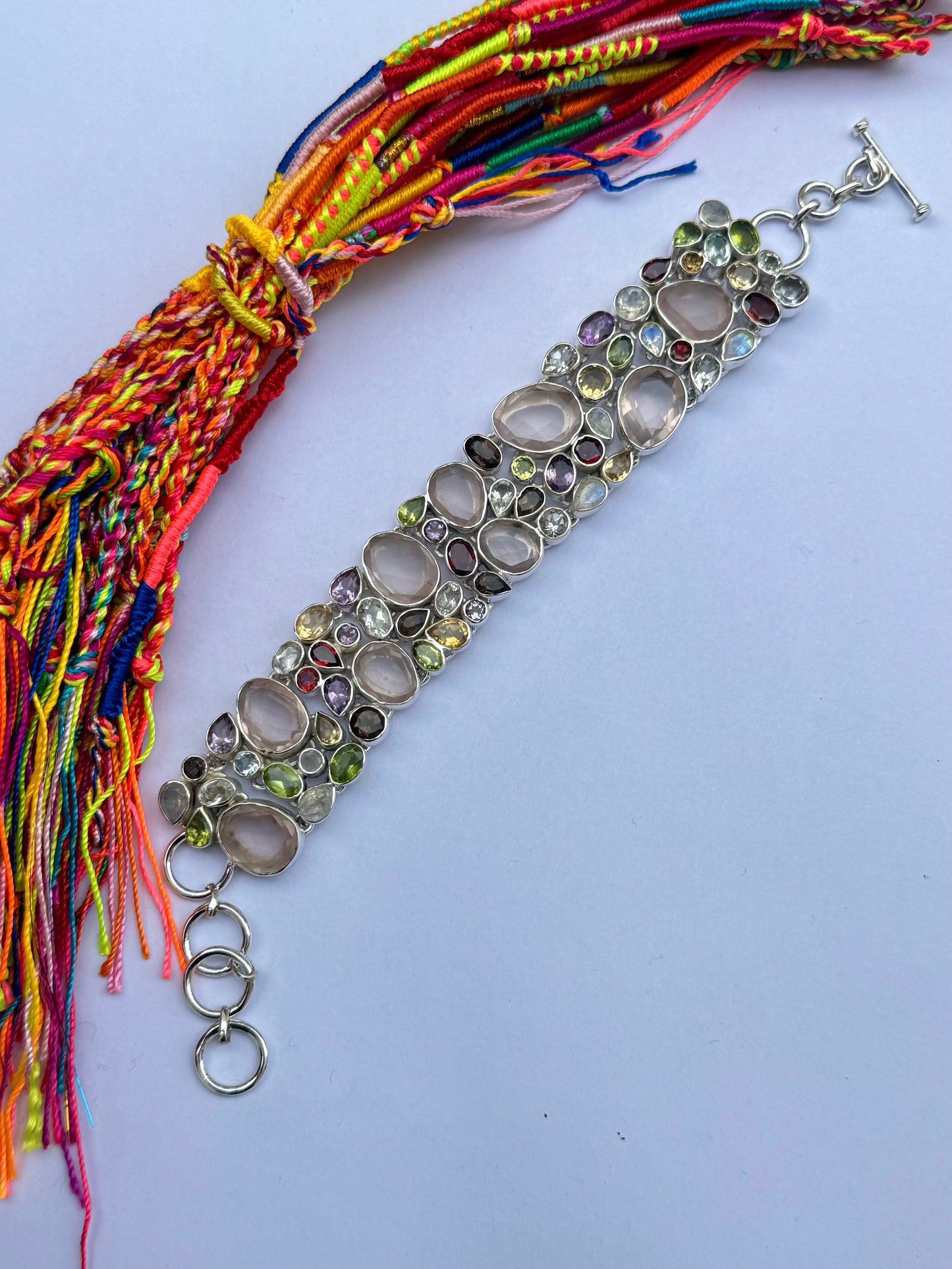 925 silver cuff bracelet rose quartz - semiprecious stones