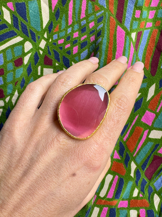 Anello dorato big rosa