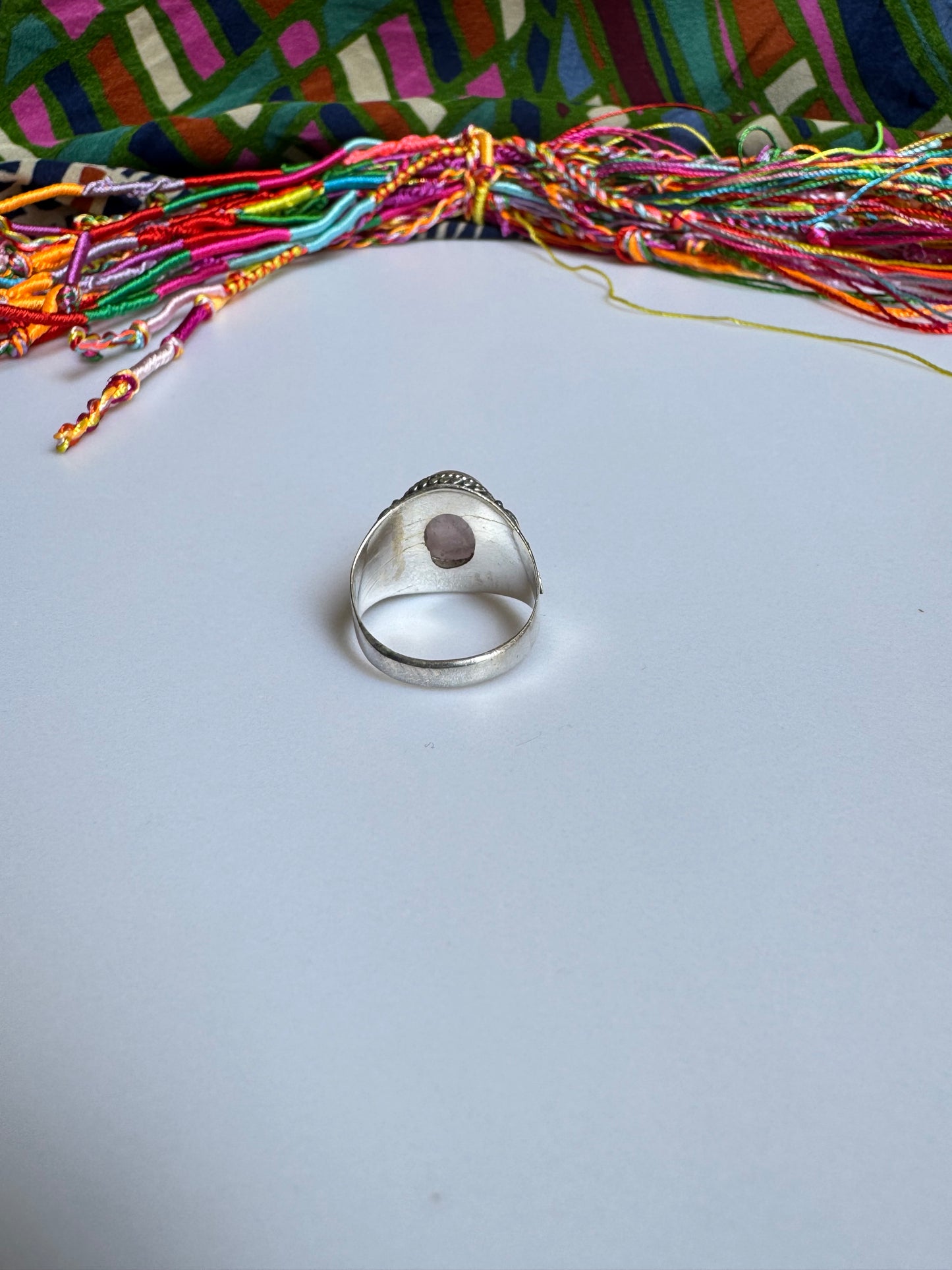 925 Silberring mit Rosenquarz, Größe 17 - X65