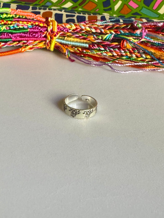 925 silver ring phalanx or adjustable foot band with little flowers 1