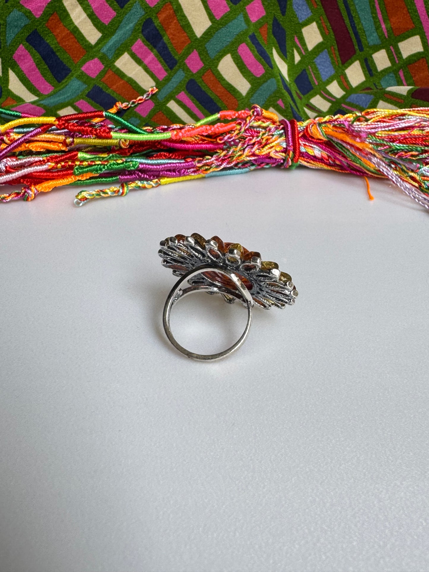 925 silver amber ring size 19 adjustable 45A