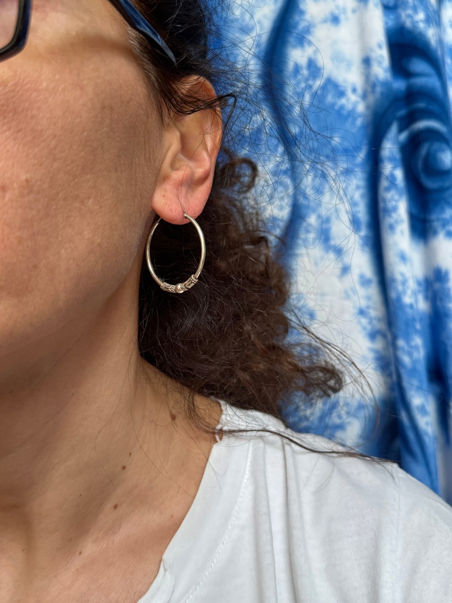 Orecchino singolo cerchio boho argento 925 2,5 cm W38 difettato