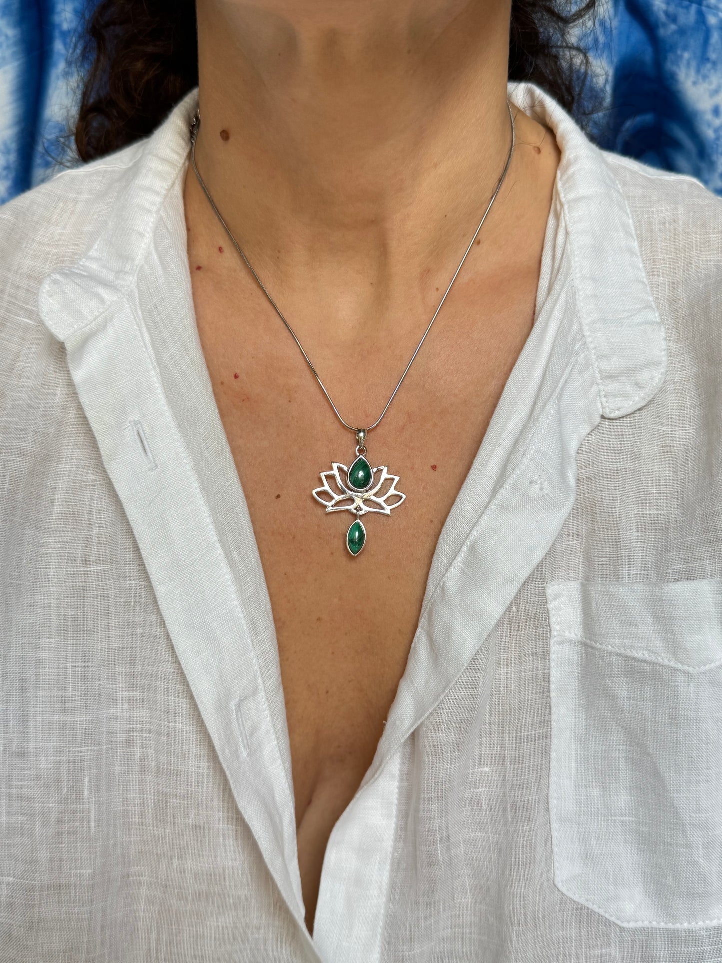 925 silver malachite lotus pendant F31