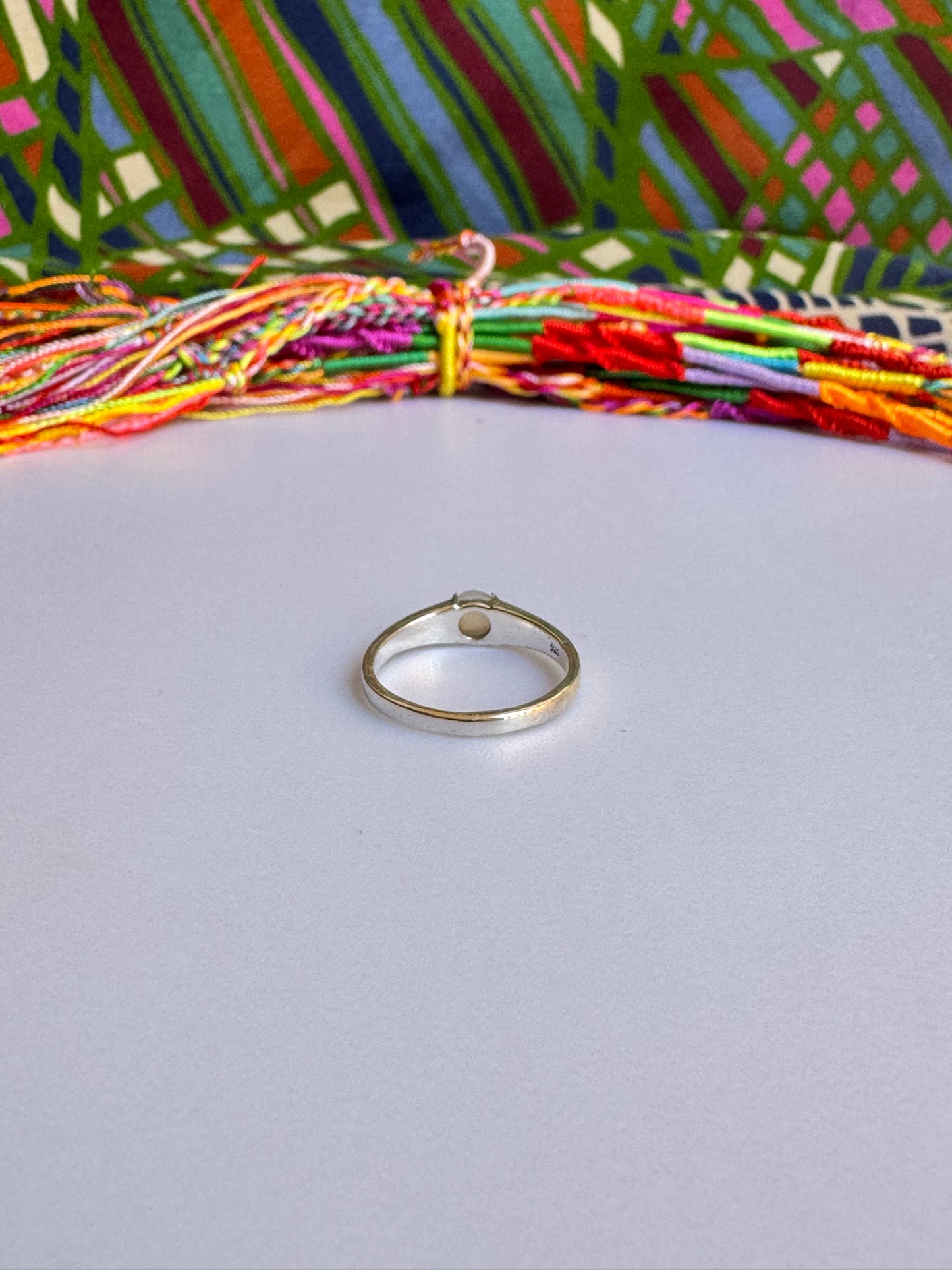 925 Silberring mit weißem Opal X16