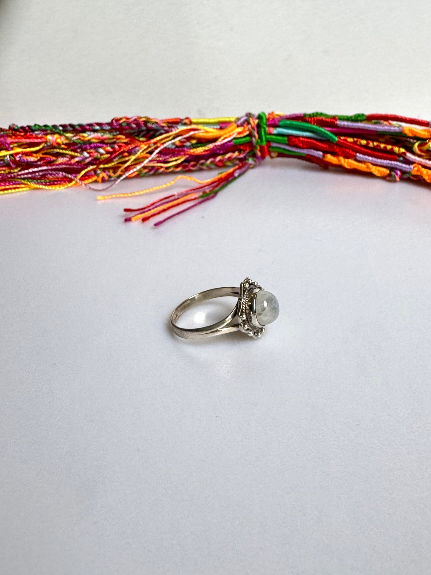 Anello argento 925 Pietra di luna arcobaleno misura 17 - 12SZ