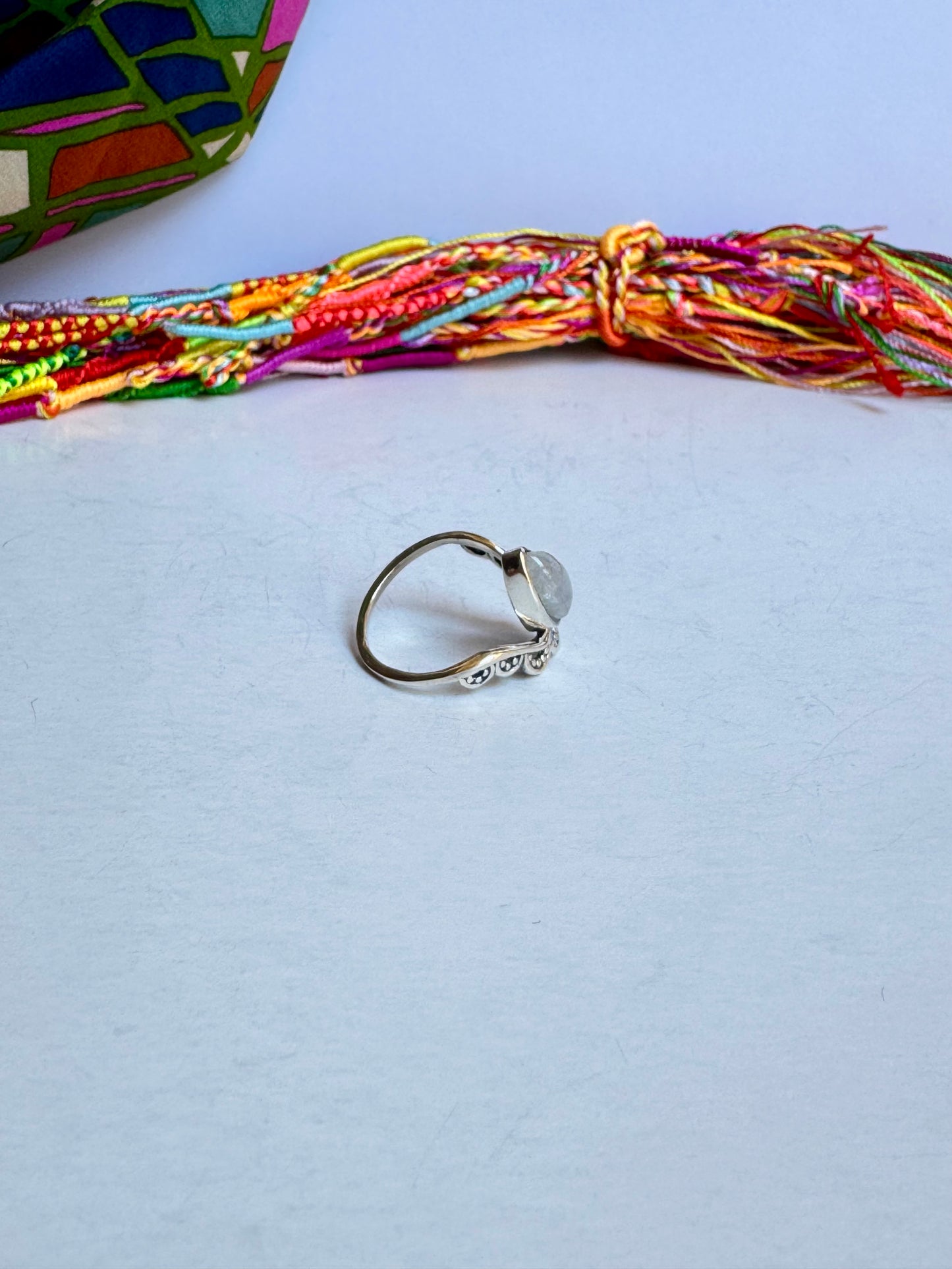 Anello argento 925 Pietra di luna arcobaleno misura 19/20 - 3LO