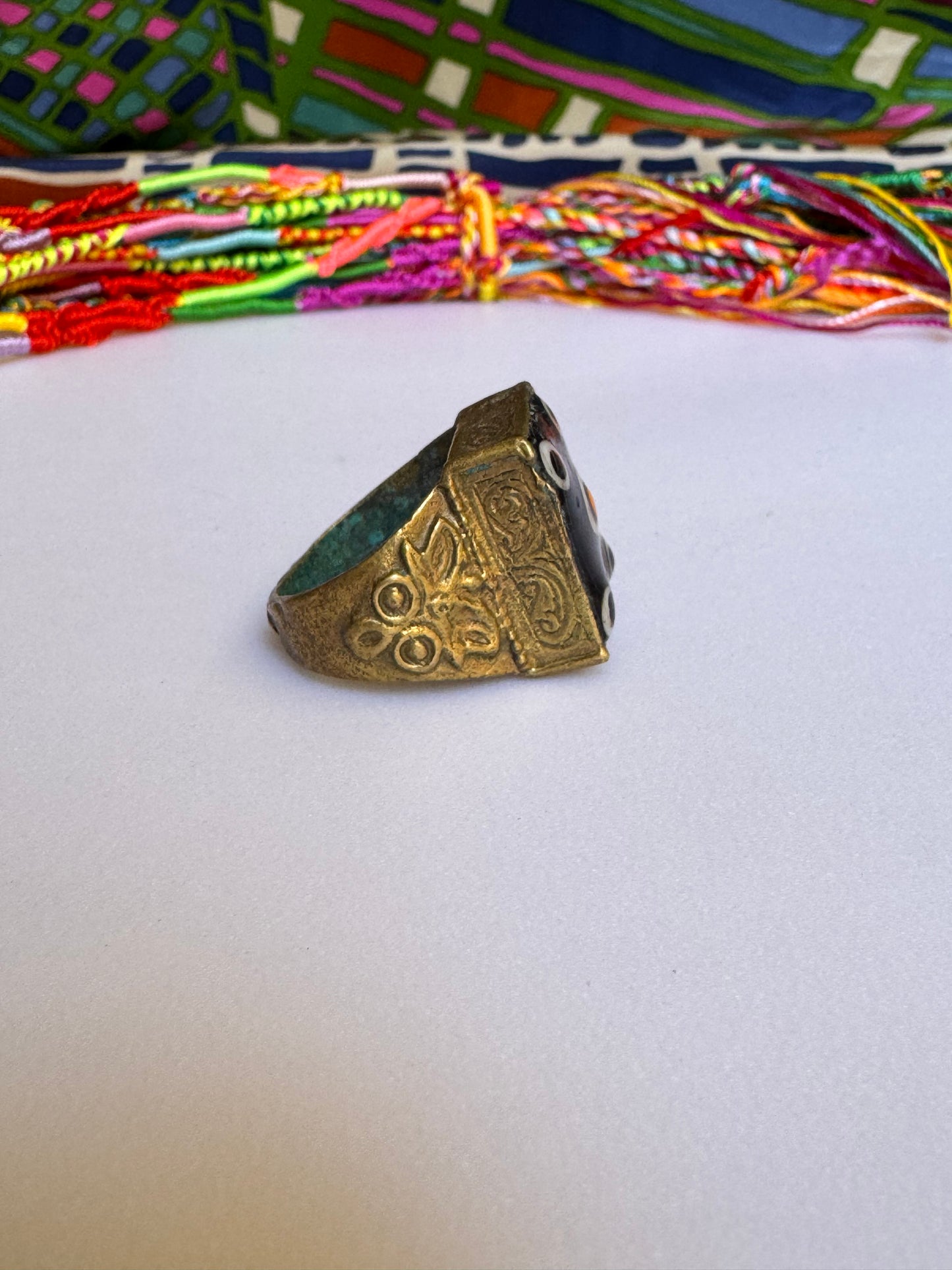 Antique Vintage Painted Ceramic Ring