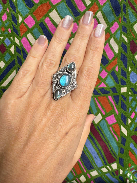 Anello argento 925 labradorite misura 16 - 6LA