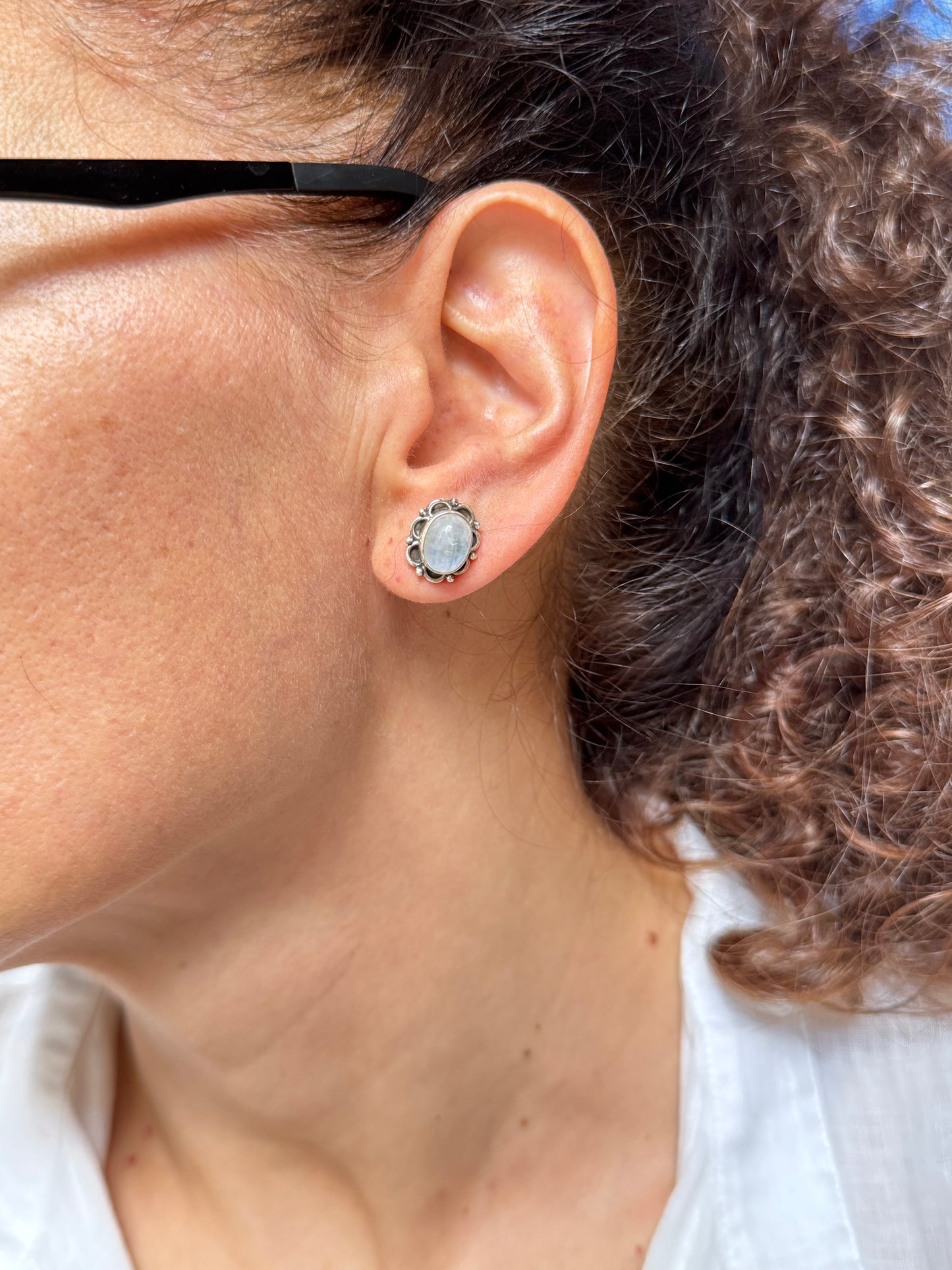 925 Silver Rainbow Moonstone Stud Earrings