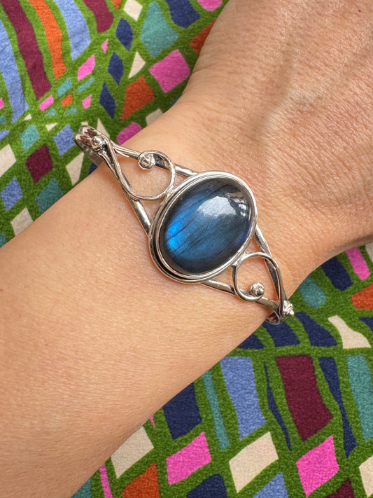 Starres Armband 925 Silber Labradorit B41