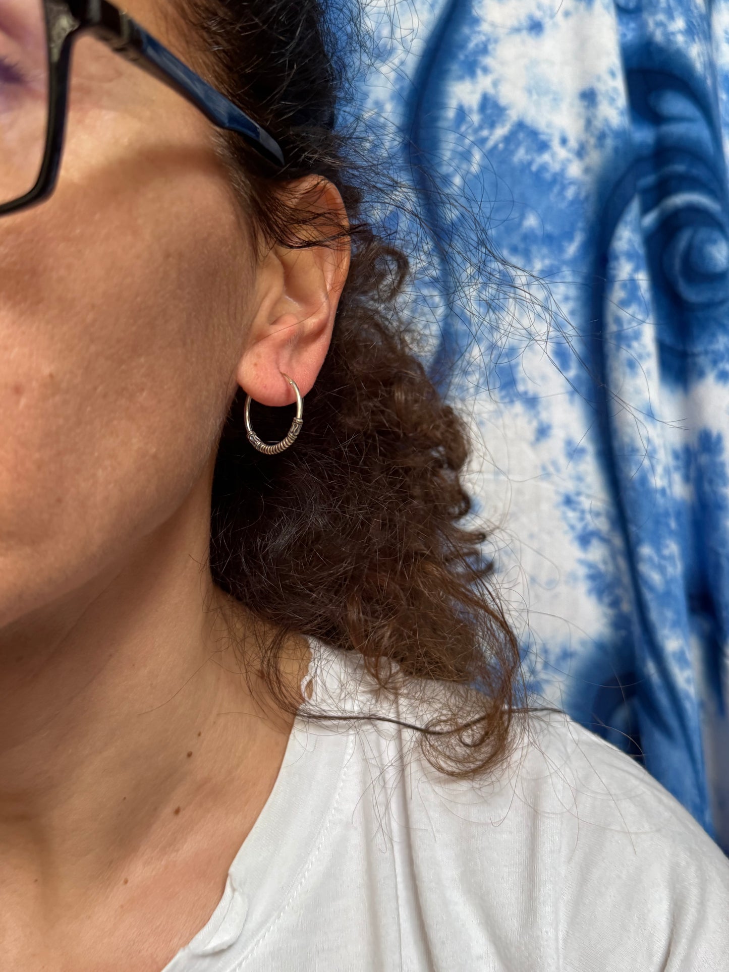 Orecchino singolo cerchio boho argento 925 2 cm W37 difettato