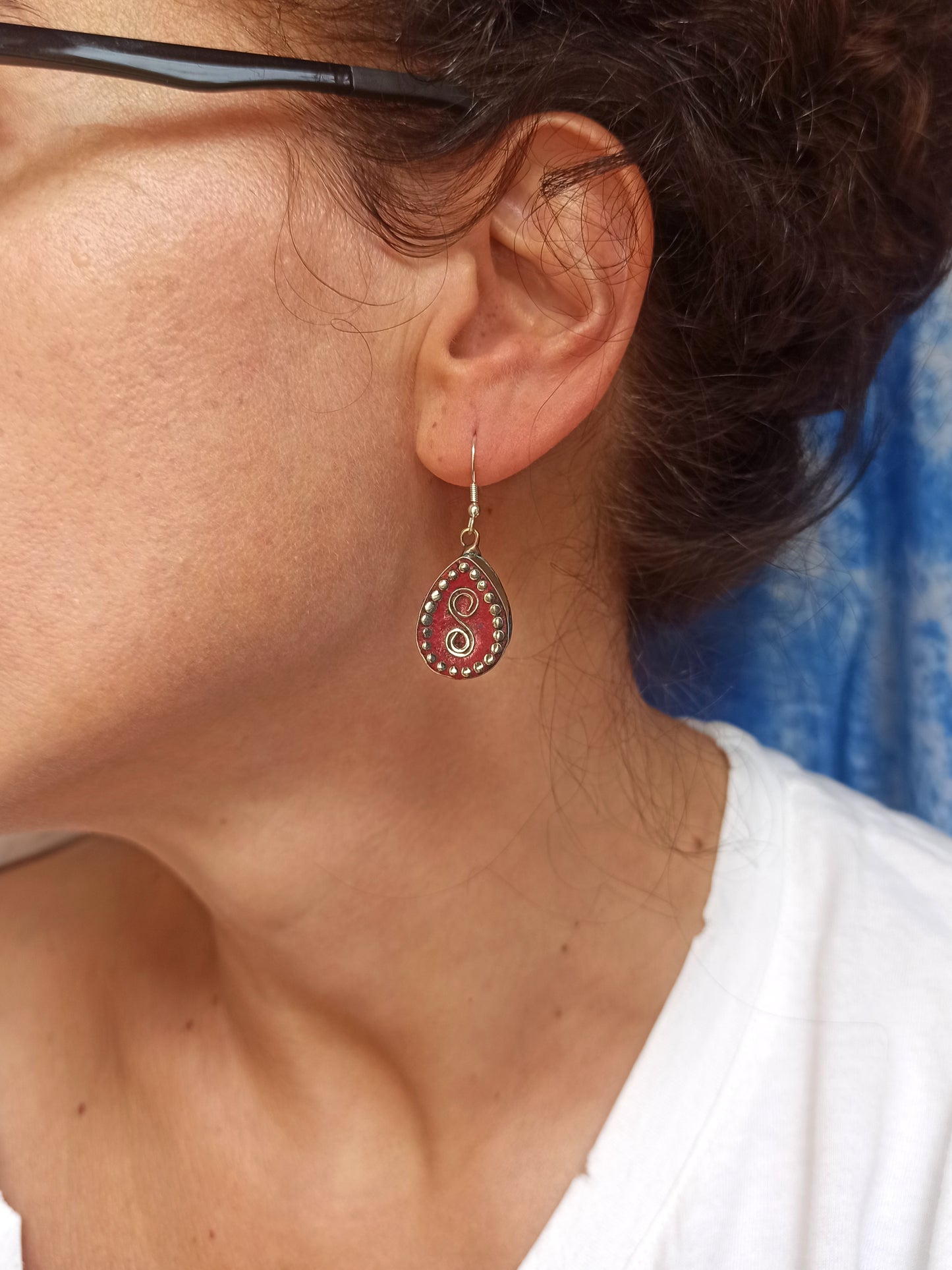 Nepalese red drop earrings