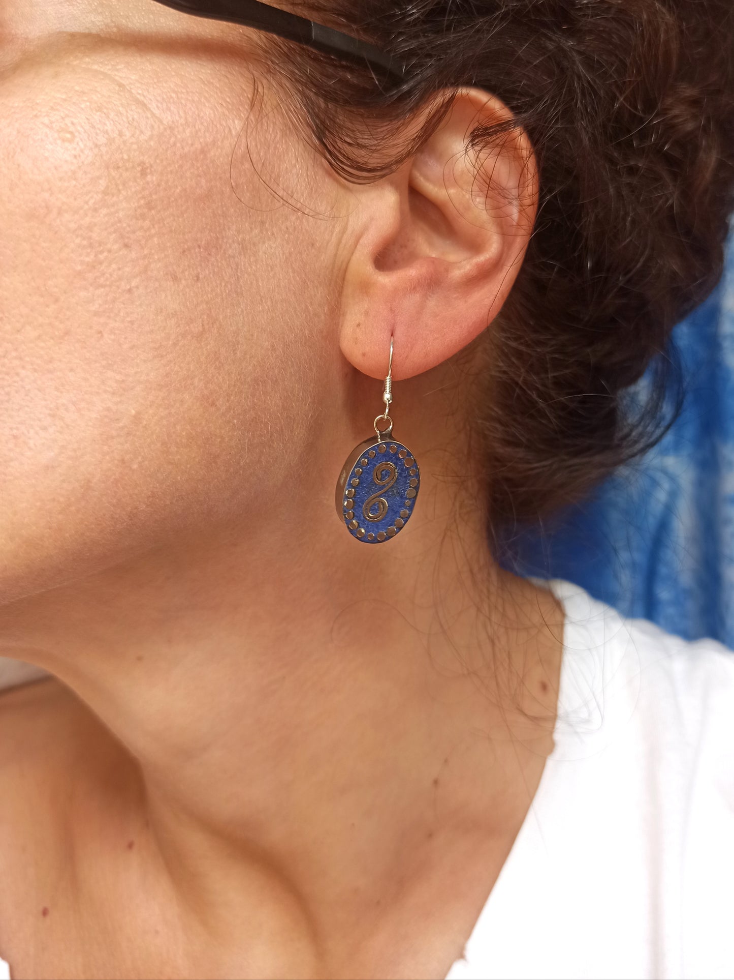 Blue oval Nepalese earrings