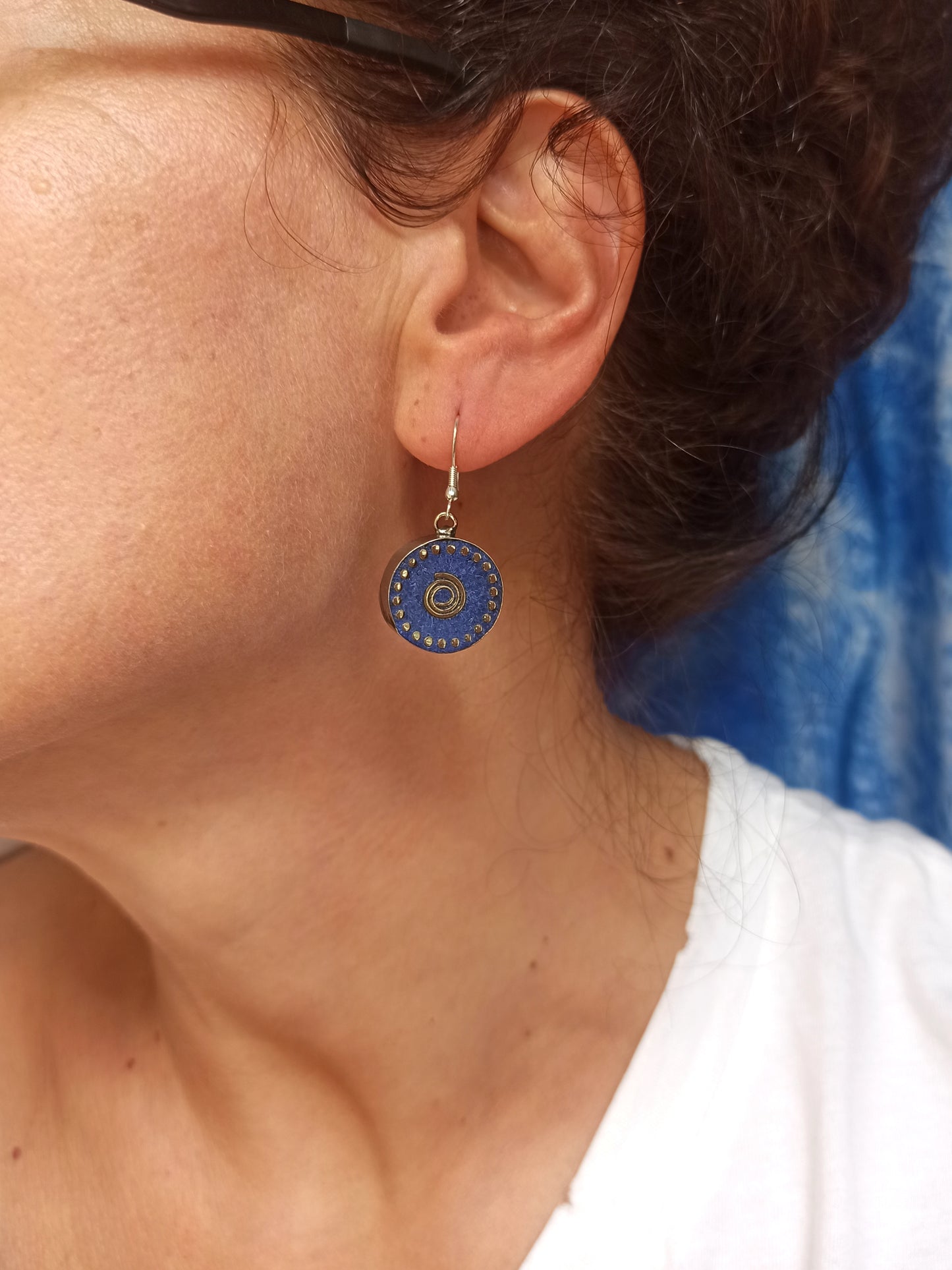 Round blue Nepalese earrings