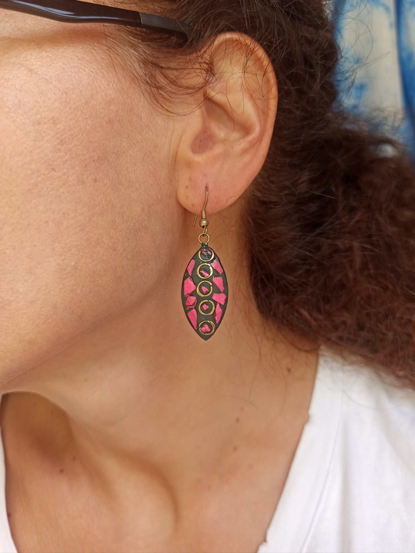 Pink Nepalese mosaic earrings