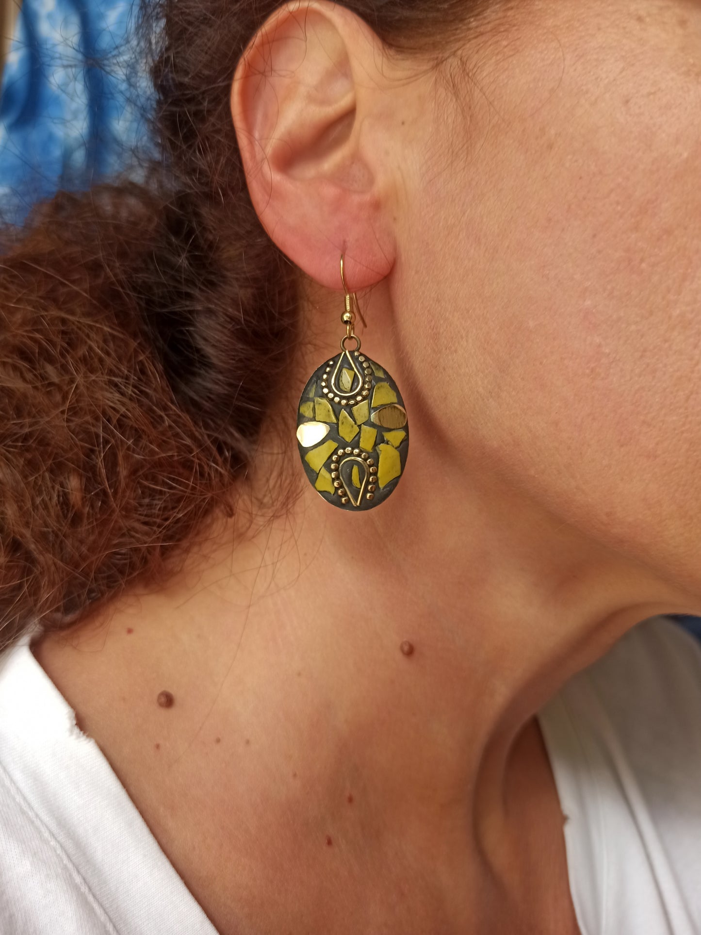 Yellow Nepalese mosaic earrings