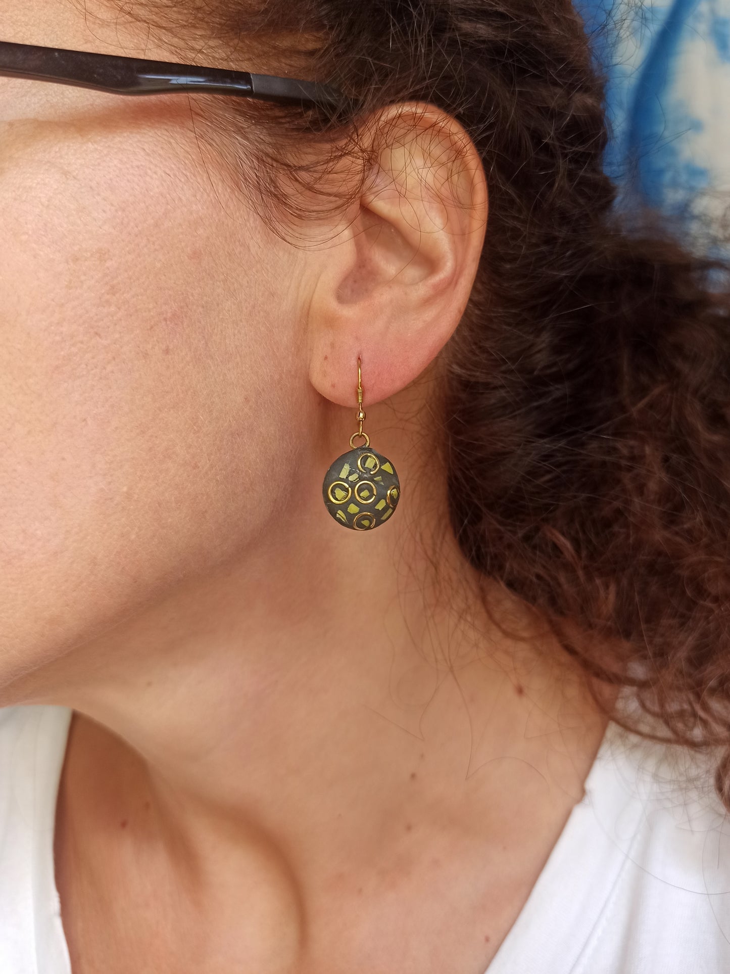 Yellow Nepalese mosaic earrings