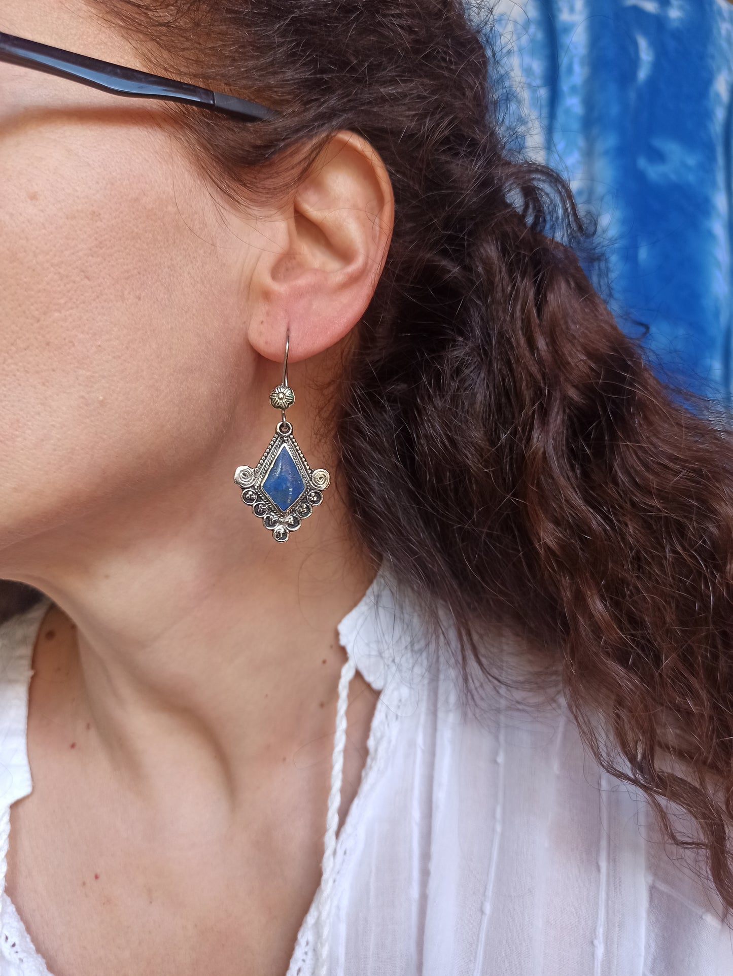 Antique Lapis Lazuli Paste Earrings Vintage