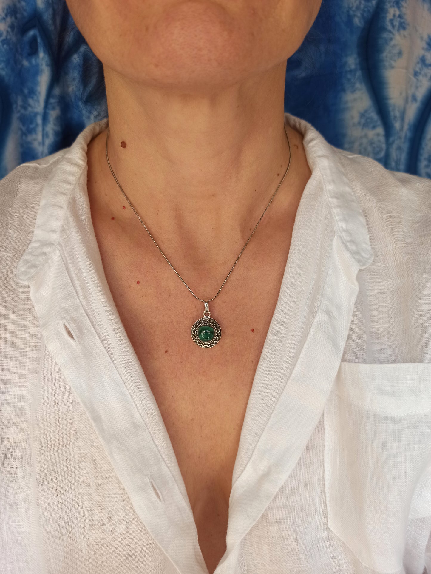 925 Silver Pendant Malachite C54