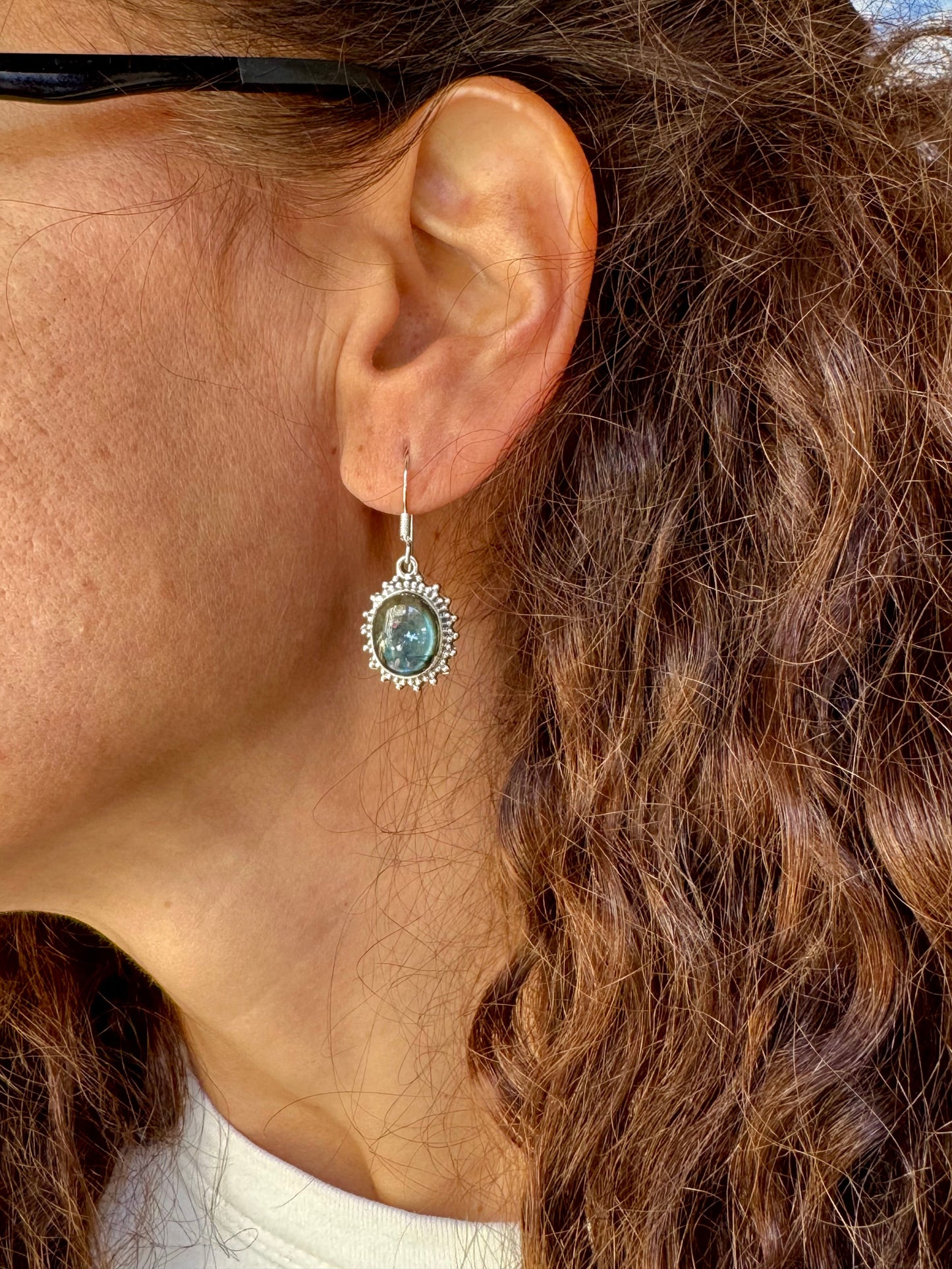 Labradorit-Ohrringe aus 925er Sterlingsilber, D30