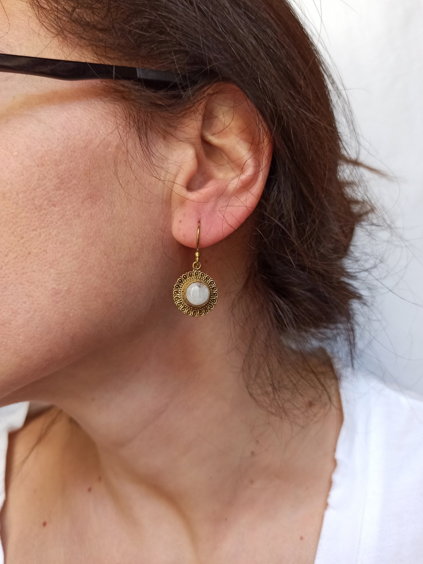 Boho golden moonstone hoop earrings