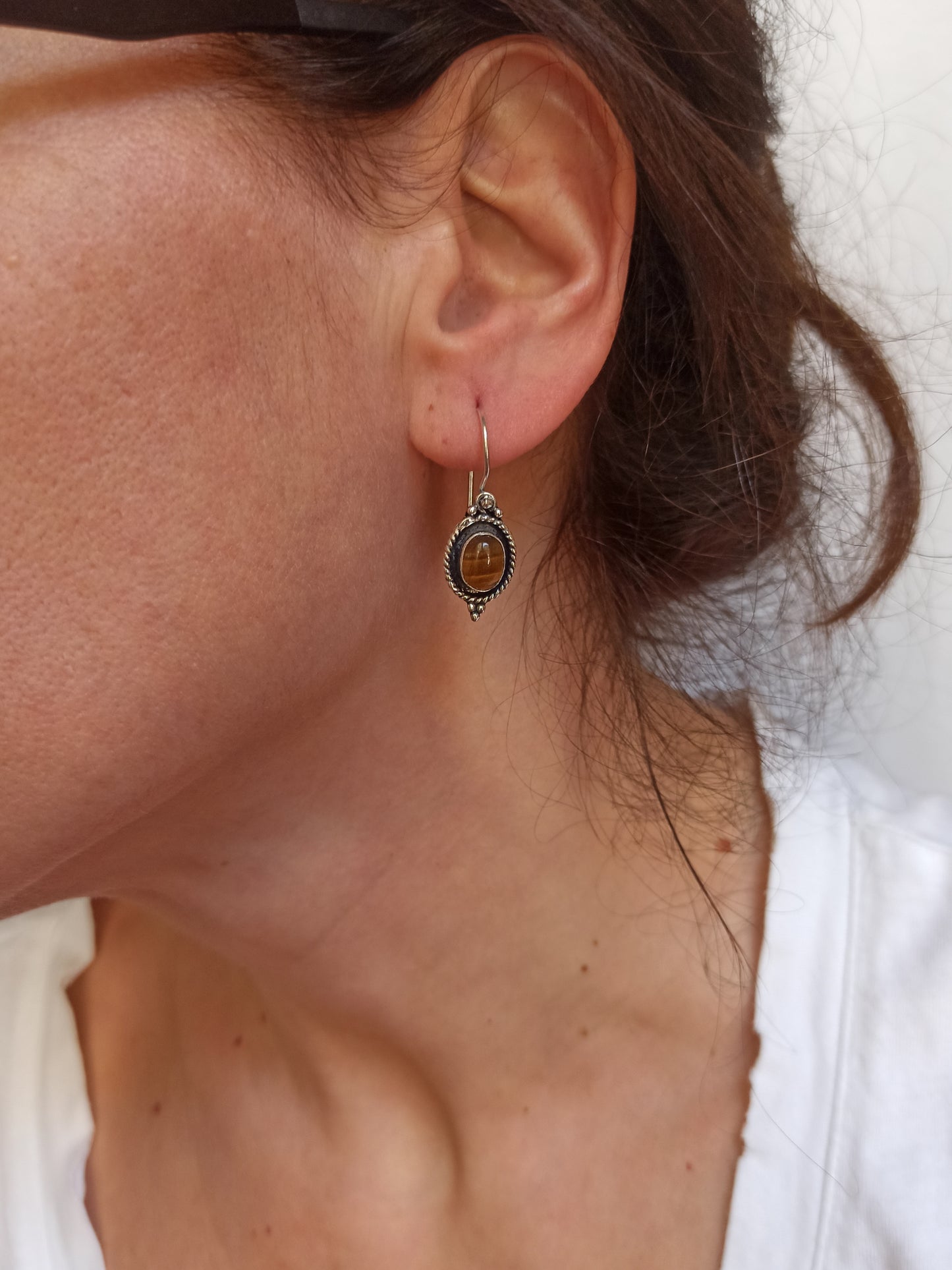 Boho silberne ovale Tigerauge Ohrringe