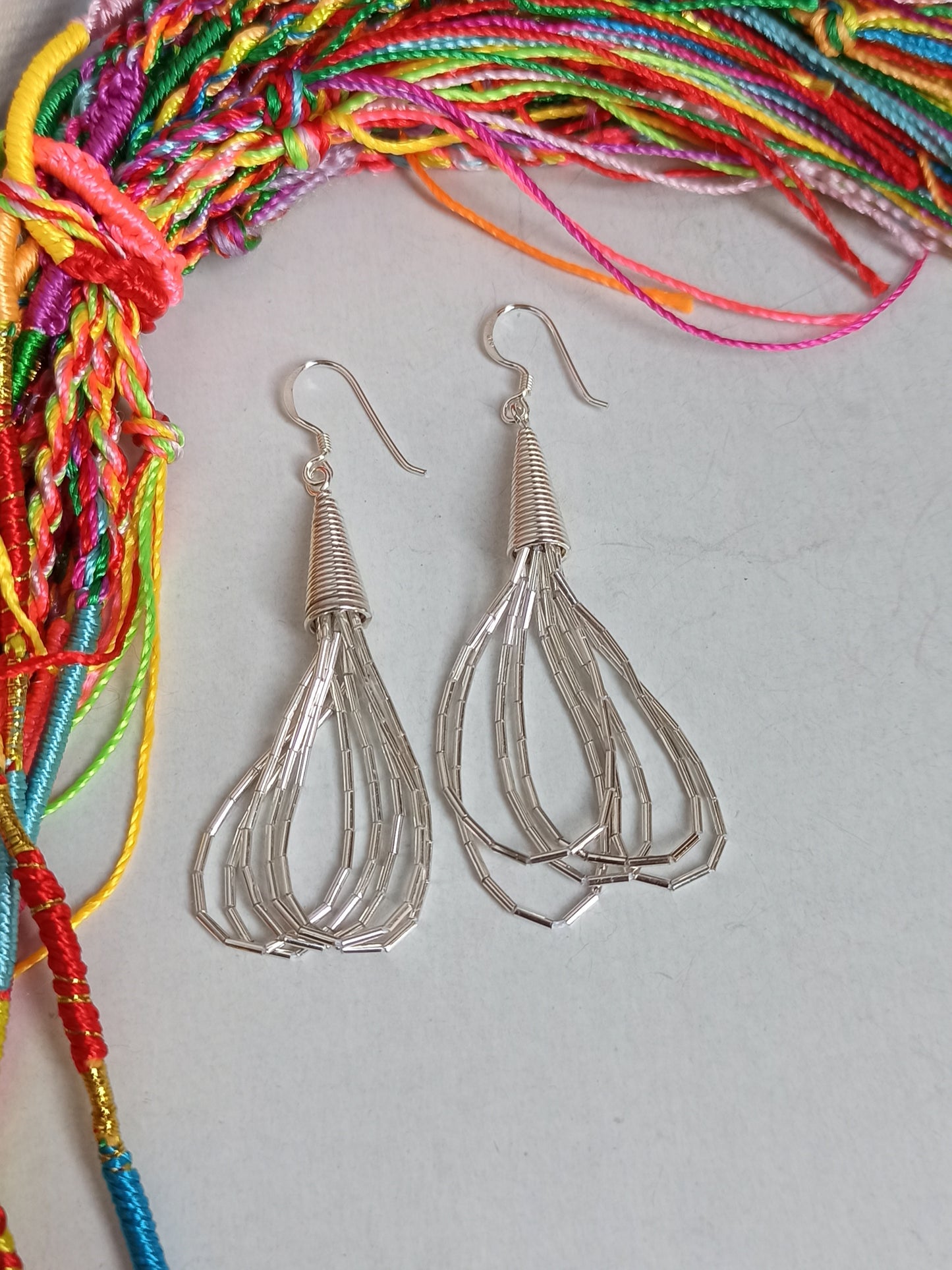 925 silver earrings multi-strand drop W9