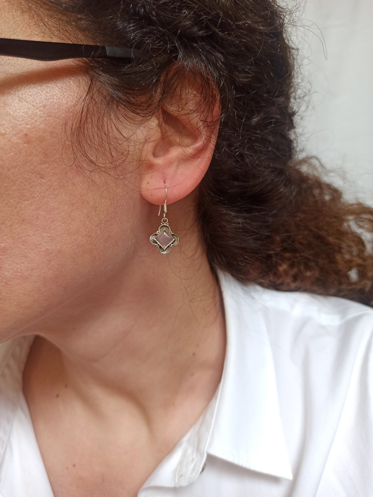 Orecchini argento925 quarzo rosa