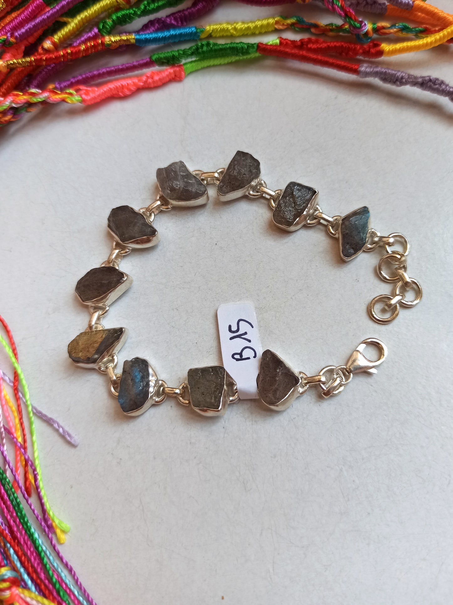 Bracciale argento925 labradorite grezza B15