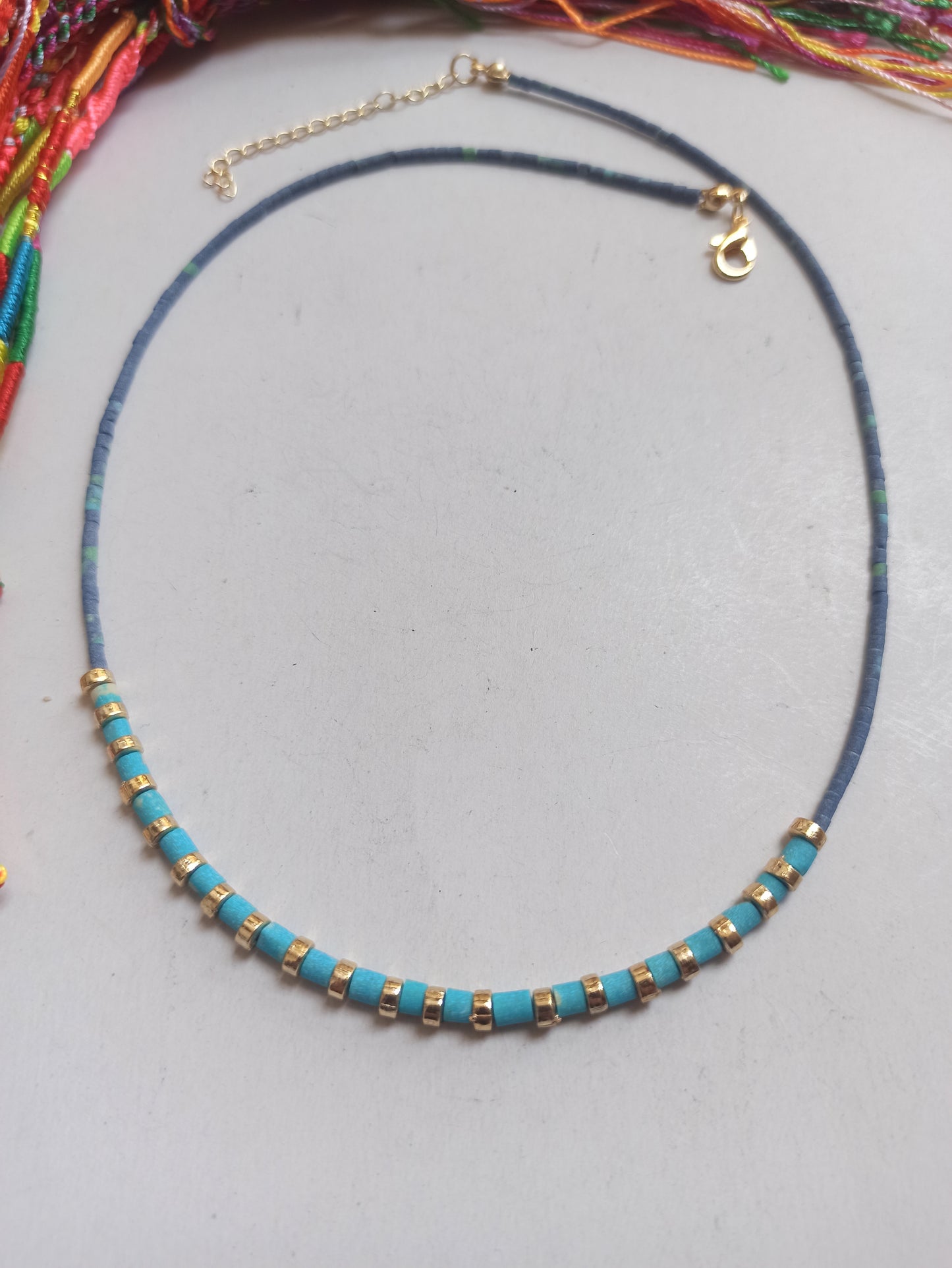 Turquoise and sugar paper beaded necklace