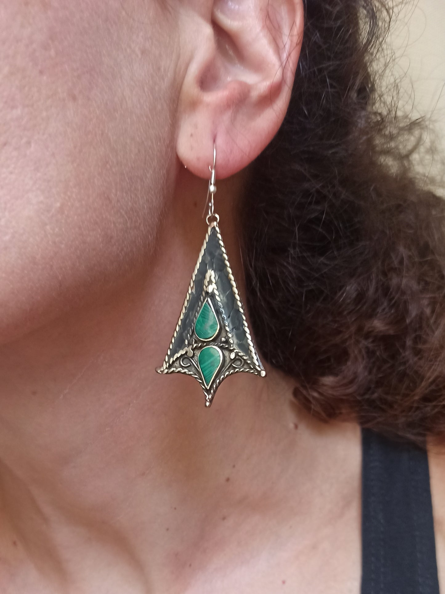 Black and green Nepalese earrings